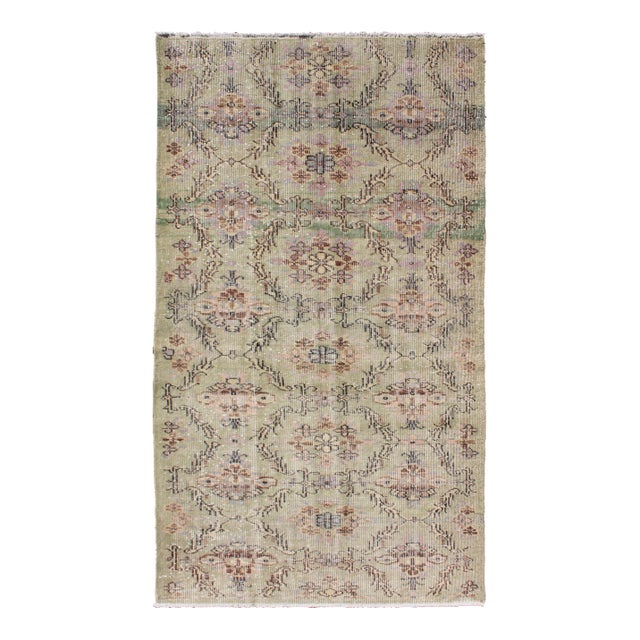 Turkish Rug With Mid-Century Modern Design in Light Green 3.10 X 7.4 For Sale