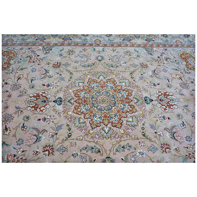 Vintage Persian Tabriz Wool & Silk 6x9 Mauve & Green Area Rug #1144055 For Sale - Image 9 of 12