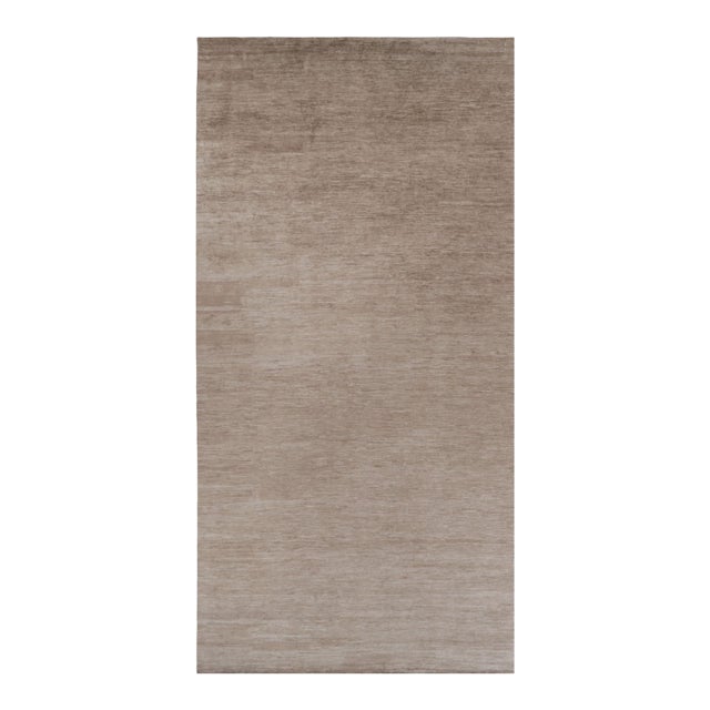 Rug & Kilim’s Oversized Modern Textural Rug in Brown, White and Beige Striae - 11x22 For Sale