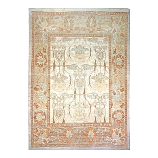 Turkish Donegal Wool & Hemp 13x18 Ivory, Tan & Rust Handmade Oversized Area Rug #1140073 For Sale
