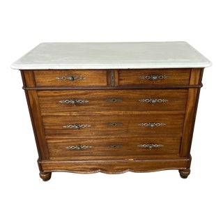 Chest of Drawers Antique French Walnut Marble Top Five Drawer Cabinet Lot 6451 For Sale