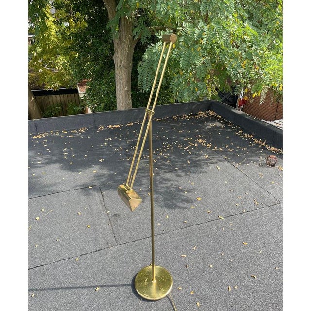 Hollywood Regency Vintage Adjustable Brass Reading Floor Lamp with Dimmer For Sale - Image 3 of 17