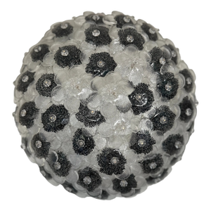 Contemporary Clear and Black Flowers Murano Glass Flush Mount