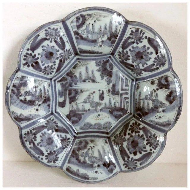 Blue 18th Century German Frankfurt Faience Blue and White Lobed Plates (Buckelplattes) - a Pair For Sale - Image 8 of 12