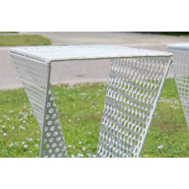 Vintage 1960s Mathieu Matégot Style Sculptural Perforated Metal Pedestals – Pair of Mid-Century Modern Plinths For Sale - Image 15 of 16