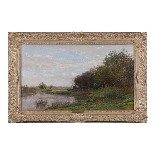 Edmond Marie Petitjean, French Impressionist River Landscape, Oil on Canvas, Framed For Sale