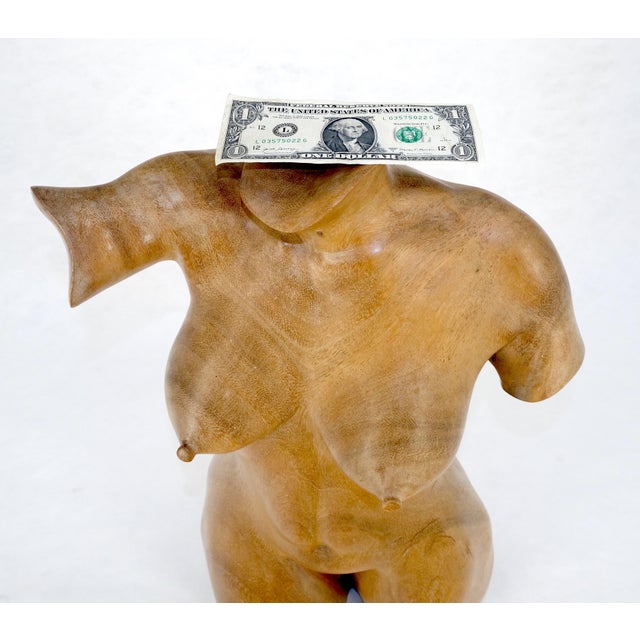 Late 20th Century Very Fine Carved Oiled Mango Wood Sculpture of a Nude Female Bust MINT For Sale - Image 5 of 11