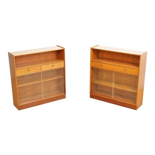 Pair of Vintage Nathan Teak China Display Cabinets For Sale