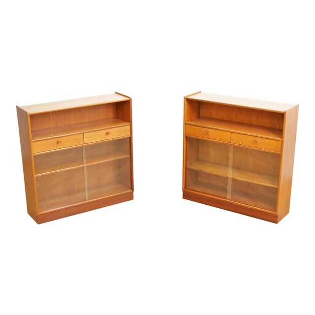 Pair of Vintage Nathan Teak China Display Cabinets For Sale