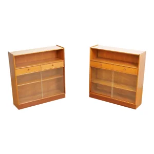 Pair of Vintage Nathan Teak China Display Cabinets