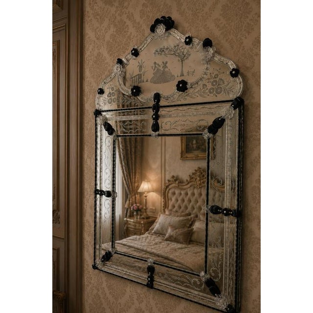 Glass Venetian Etched Murano Glass Mirror, 1970 For Sale - Image 7 of 11