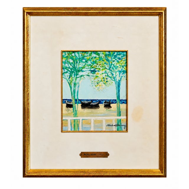 Michel-Henry Signed Original Oil on Canvas “Beach With Boats” | French Post-Impressionist Coastal Landscape For Sale - Image 16 of 18