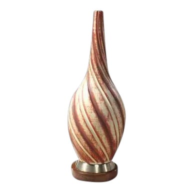 Vintage Mid Century Art Pottery and Walnut "Twisted" Pattern Table Lamp For Sale