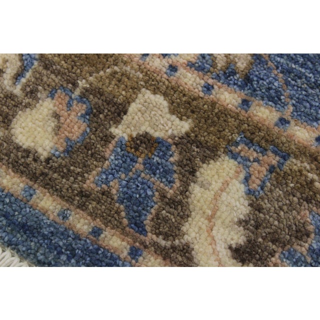 Shabby Chic Ziegler Blue/Brown Wool Runner Rug- 2'7'' X 12'2'' For Sale In New York - Image 6 of 10