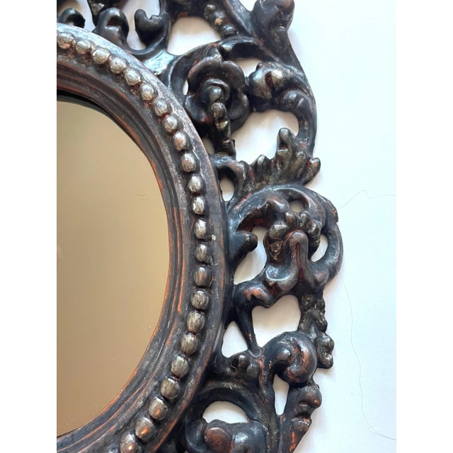 Early 21st Century Florence Italy Pair of Silver Crested Antique Rococo Style Mirrors For Sale - Image 5 of 6