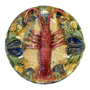 Vintage Majolica Bernard Palissy Style Decorative Ceramic Lobster Plate