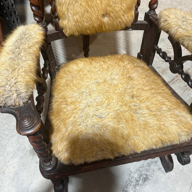 Wood Vintage Faux Fur Barley Twist Rocking Chair For Sale - Image 7 of 12