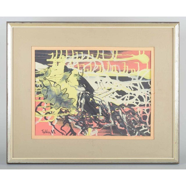 Gunnar Fohlin, Swedish artist. Gouache on paper. “Composition”. 1962 An expressive and complex abstract work, where...