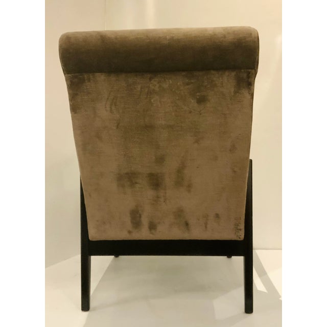 Wood Robert Allen Modern Taupe Velvet Lounge Chair For Sale - Image 7 of 9
