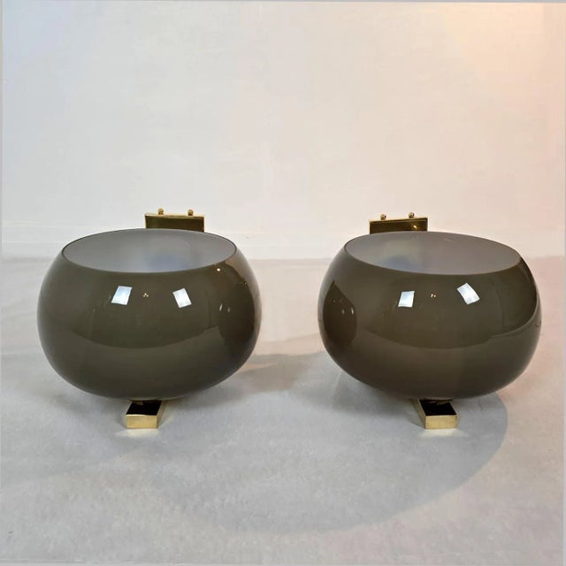 1980s 1980s Pair of Brown Glass and Brass Sconces, Mid Century Modern For Sale - Image 5 of 12