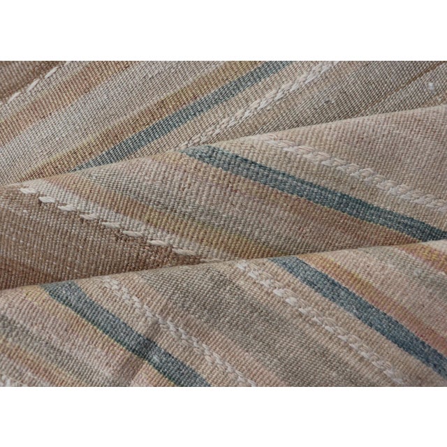 Vintage Turkish Kilim Runner Neutral Striped Beige Brown Wool Flatweave For Sale - Image 10 of 11