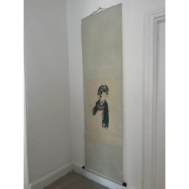 Large Silk Scroll Wall Hanging of Japanese Woman For Sale - Image 3 of 6