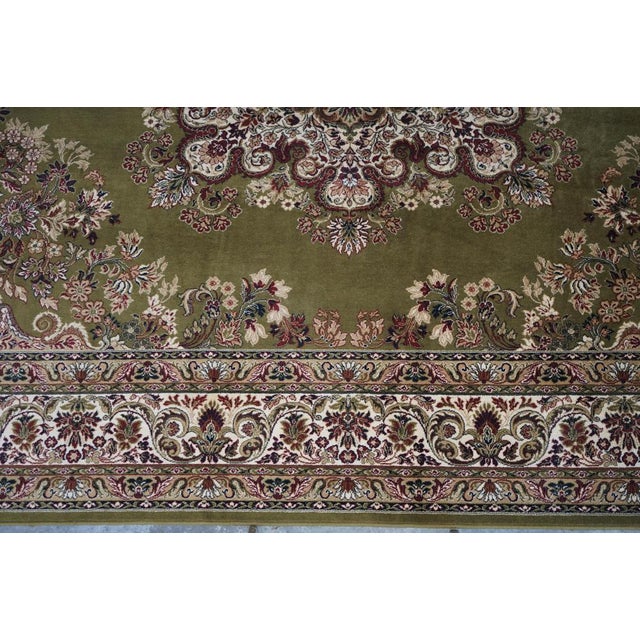 Large Vintage French Green Rug For Sale - Image 4 of 16