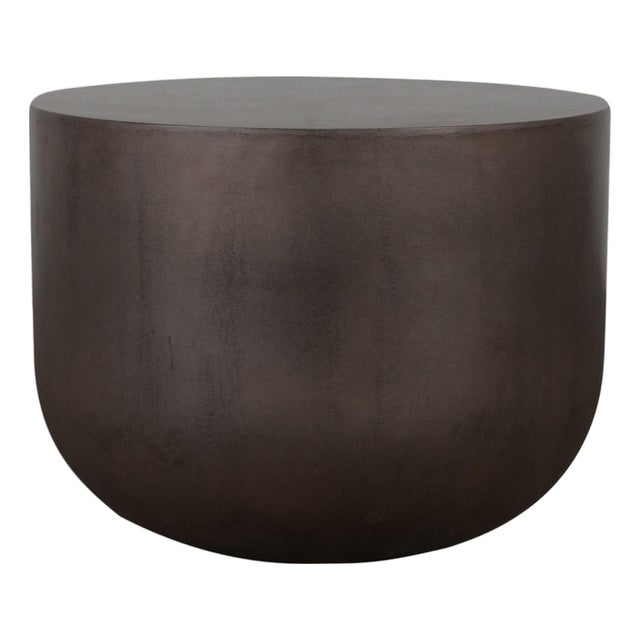 Slate Black Cement Drum Outdoor Side Table For Sale