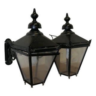 Large Painted Copper Wall Hung Pub Lanterns, Set of 2 For Sale