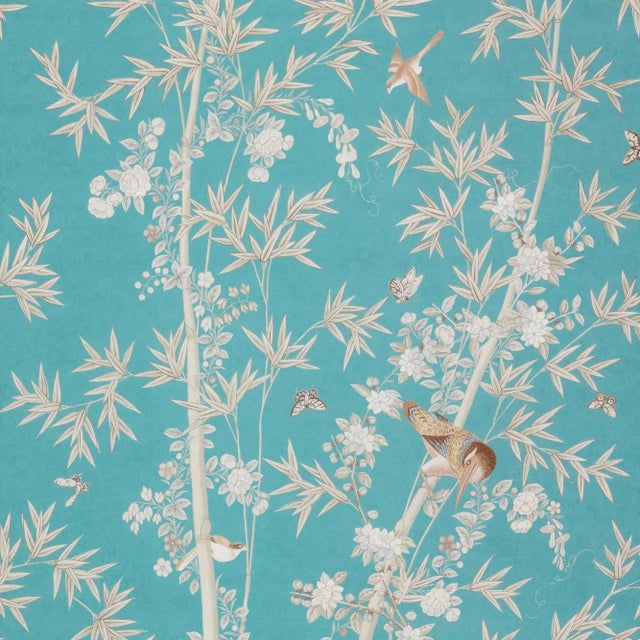 Schumacher X Miles Redd Bright Pavilion Wallpaper in Peacock For Sale