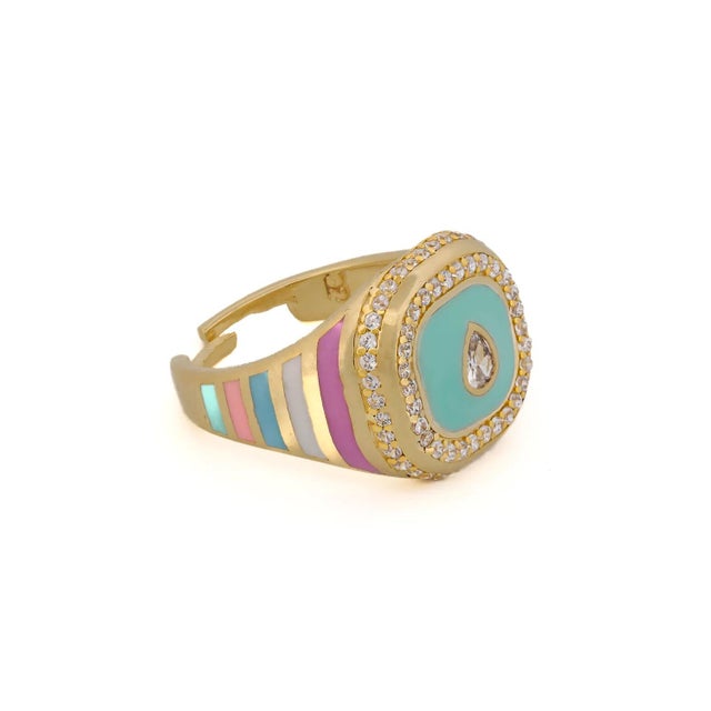 Early 21st Century Pastel Colors Diamond & Gold Spring Statement Ring, Size 8 For Sale - Image 5 of 7