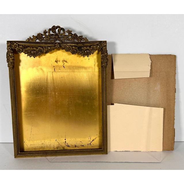 Blue Antique Miniature Portrait Painting of Young Lady in Gilded Ribbon Crest Bow Frame For Sale - Image 8 of 18