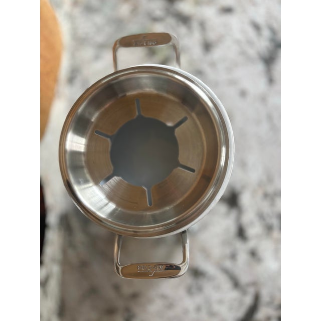 Ceramic All-Clad Stainless Steel Tabletop Sauce Warmer With Porcelain Insert & Stand For Sale - Image 7 of 9