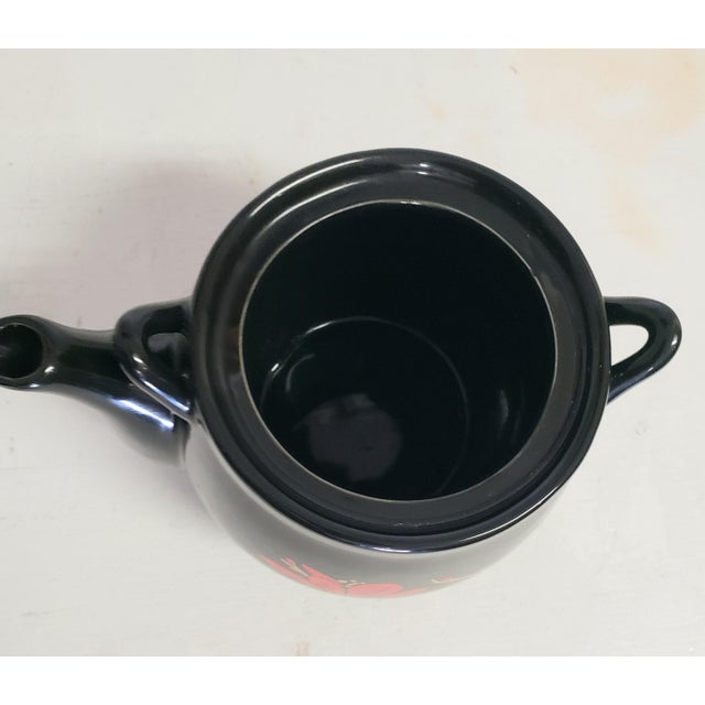 Vintage Mid-Century Japanese Tea Pot Black Otagiri Style Floral For Sale - Image 4 of 8