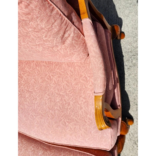 Thomasville French Provincial Louis XV Pink Damask Chair & Ottoman Set For Sale - Image 10 of 12