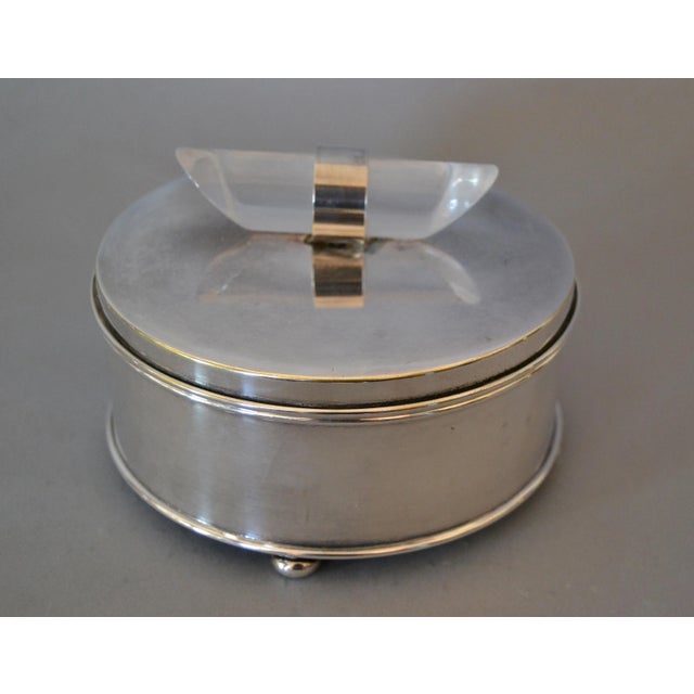 Mid-Century Modern Mid-Century Modern Silver Plate & Lucite Perfume Bottle & Powder Box 2 Pc. Vanity Set For Sale - Image 3 of 13