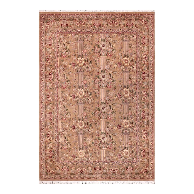 Shabby Chic Pak-Persian Taupe/Green Wool Rug - 9'2'' X 12'1'' For Sale