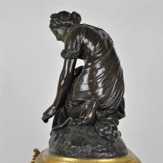 Bronze Clock Depicting Woman with Flowers from Schenewerk, 19th Century For Sale - Image 17 of 18