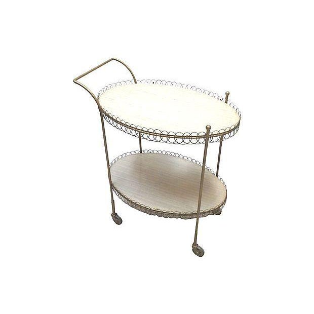 Metal 1950s Mid-Century Tommi Parzinger Style Petite Bar Cart For Sale - Image 7 of 7