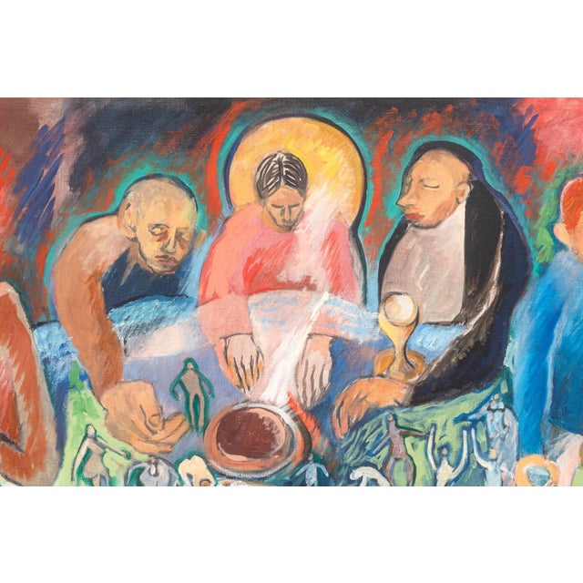 1960s Francis Littna Last Supper, C. 1960 Signed Oil on Canvas - Modernist Religious For Sale - Image 5 of 11