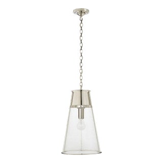 Thomas O'Brien for Visual Comfort Signature Robinson Large Pendant in Polished Nickel with Seeded Glass For Sale
