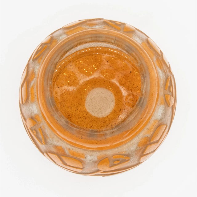 Antique French Daum Nancy Art Glass Vase 1920's France Signed Daum Nancy. In frosted colorless glass with orange overlay...