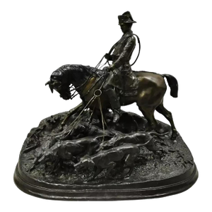 p.j. Mene the Hunt Scene Large Bronze Sculpture Pierre Jules Statue Horse Dogs