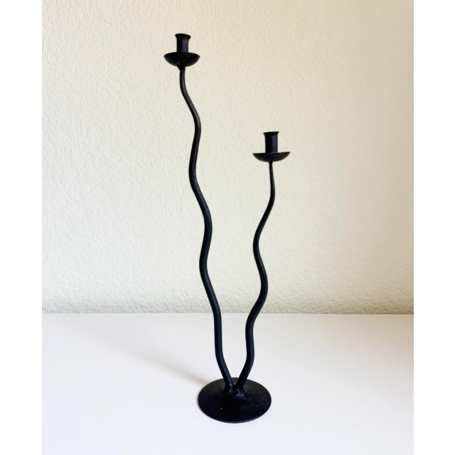 Metal Postmodern Squiggle Wrought Iron Candle Holder For Sale - Image 7 of 8