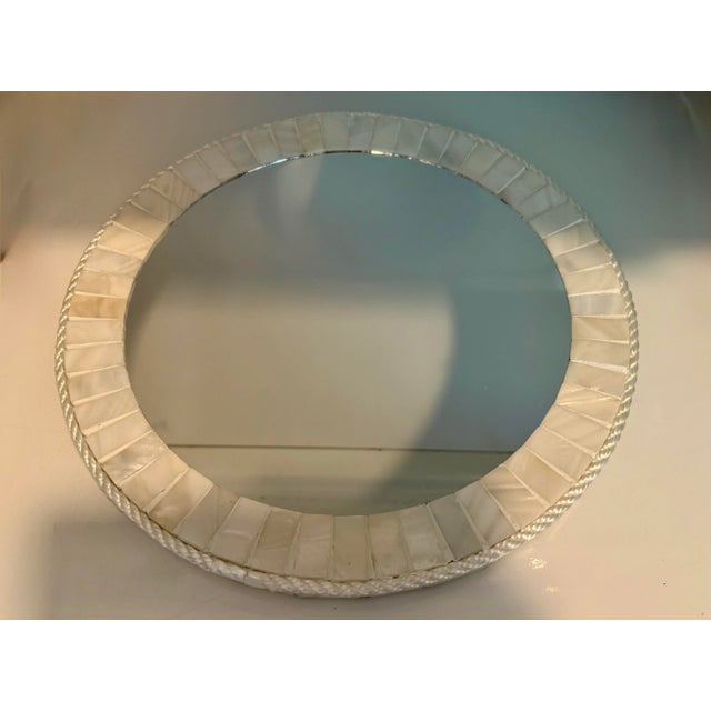 White Oyster Shell Inlay Round Mirror, as in Bone Mirror; For Wall or TableTop, Handmade For Sale - Image 11 of 12
