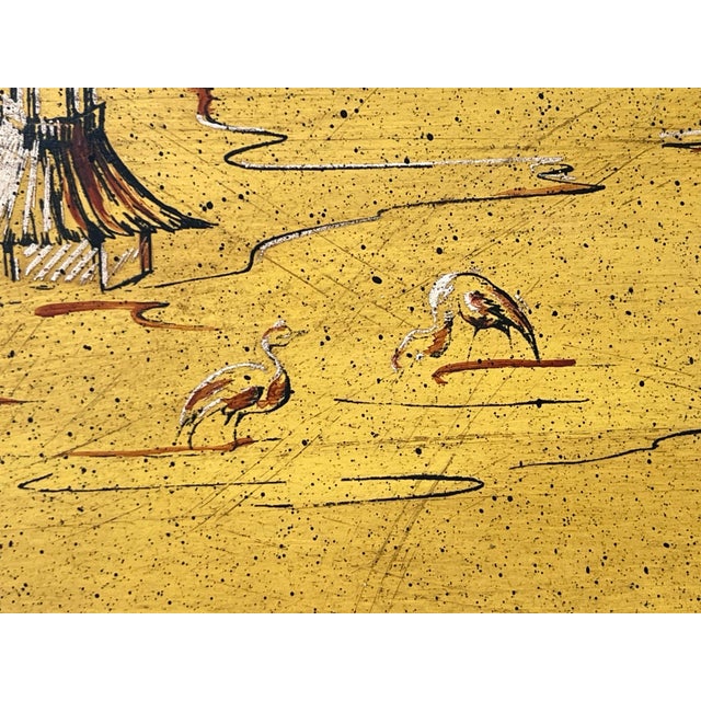 Saffron Vintage Tole Chinoiserie Tray Table With Faux Bamboo Collapsible Stand For Sale - Image 8 of 12