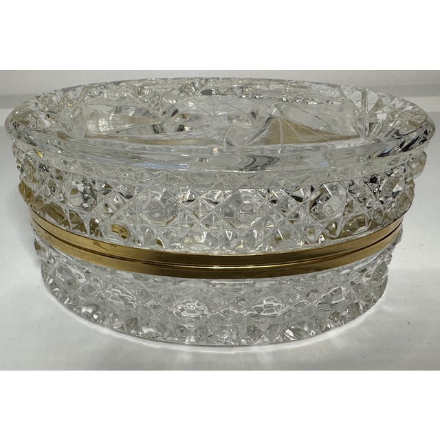 Vintage Cut Crystal Hinged Jewelry Box With Gold Tone Ormolu Mount For Sale In Houston - Image 6 of 10