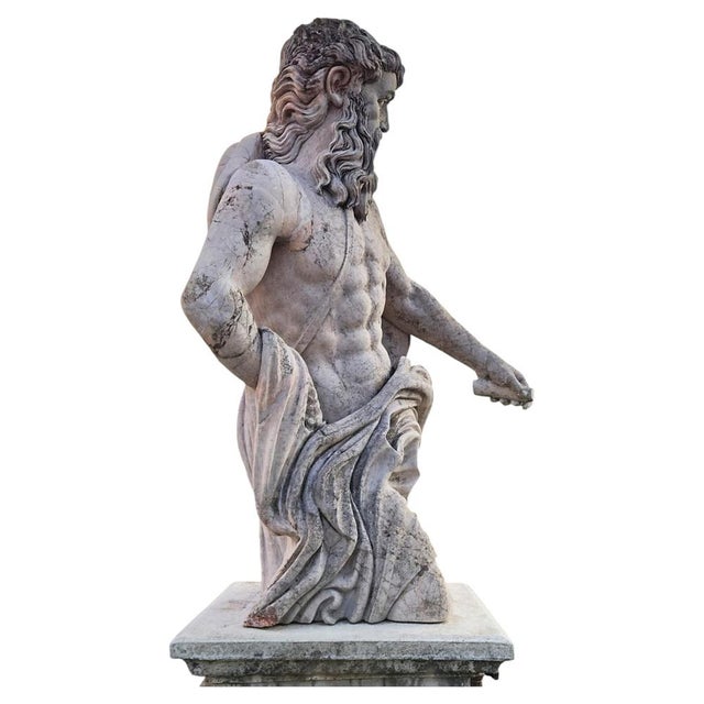 Antique Italian Marble Zeus Statue with Base, 1900 For Sale - Image 6 of 7