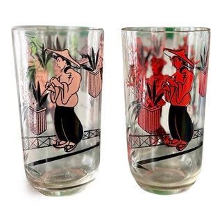 Early 20th Century Chinoiserie Barware Drinking Glasses - Set of Five (5) For Sale