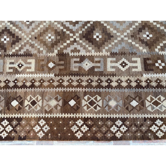 Afghan Ghalmori Maimana Kilim Rug 8x14 Ft, Handwoven Brown Gray Blue Bordered Flatweave, Large Tribal Area Rug For Sale - Image 10 of 15